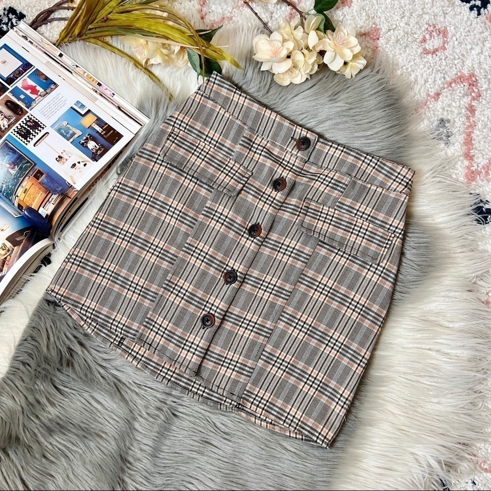 Urban Outfitters Light Academia Plaid Button Front School Girl Mini Skirt Sz XS